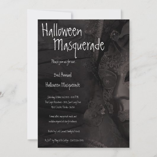 5x7 Black Masquerade Halloween Costume Invitation Kaart (Voorkant)