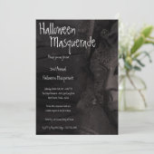 5x7 Black Masquerade Halloween Costume Invitation Kaart (Staand voorkant)