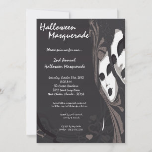 5x7 Black Masquerade Halloween Costume Invitation Kaart