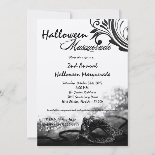 5x7 Black Masquerade Halloween Costume Invitation Kaart (Voorkant)