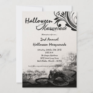 5x7 Black Masquerade Halloween Costume Invitation Kaart