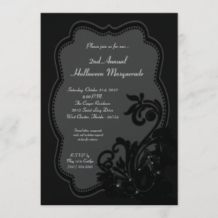 5x7 Black Masquerade Halloween Costume Invitation Kaart