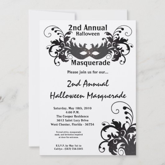 5x7 Black Masquerade Halloween Costume Invitation Kaart (Voorkant)