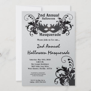 5x7 Black Masquerade Halloween Costume Invitation Kaart