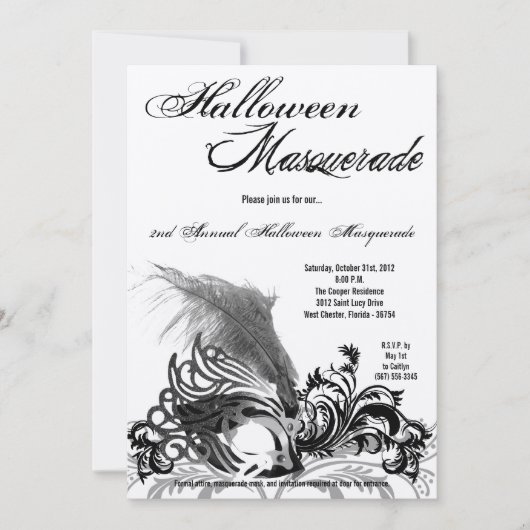 5x7 Black Masquerade Halloween Costume Invitation Kaart (Voorkant)
