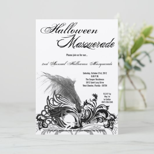 5x7 Black Masquerade Halloween Costume Invitation Kaart (Staand voorkant)