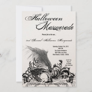 5x7 Black Masquerade Halloween Costume Invitation Kaart