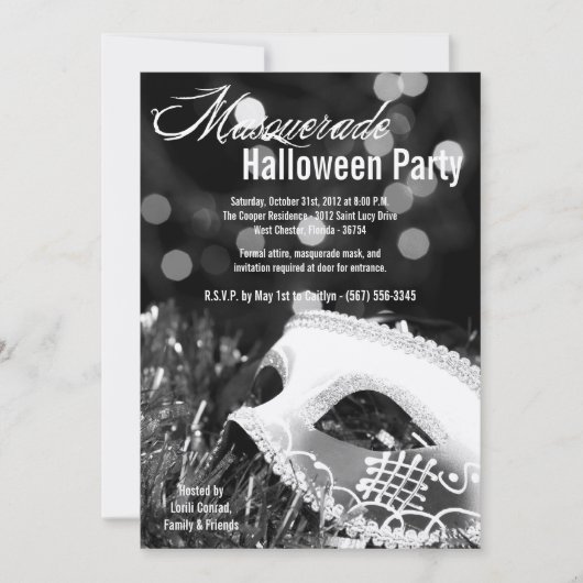 5x7 Black Masquerade Halloween Costume Invitation Kaart (Voorkant)
