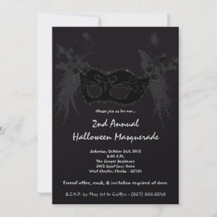 5x7 Black Masquerade Halloween Costume Invitation Kaart