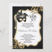 5x7 Black Masquerade Mask Quinceanera Uitnodiging (Voorkant)