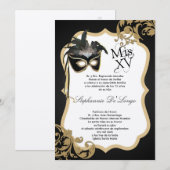 5x7 Black Masquerade Mask Quinceanera Uitnodiging (Voorkant / Achterkant)