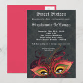 5x7 Black Masquerade Sweet 16 Verjaardag Uitnodigi Kaart (Voorkant / Achterkant)