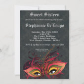 5x7 Black Masquerade Sweet 16 Verjaardag Uitnodigi Kaart (Voorkant)
