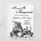 5x7 Black Masquerade Sweet 16 Verjaardag Uitnodigi Kaart (Voorkant)