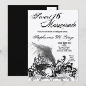 5x7 Black Masquerade Sweet 16 Verjaardag Uitnodigi Kaart (Voorkant / Achterkant)