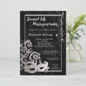 5x7 Black Masquerade Sweet 16 Verjaardag Uitnodigi Kaart (Staand voorkant)