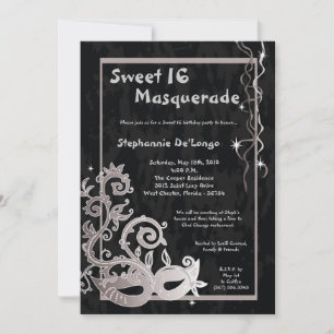 5x7 Black Masquerade Sweet 16 Verjaardag Uitnodigi Kaart
