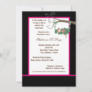 5x7 Black Monkey Baby shower Uitnodiging