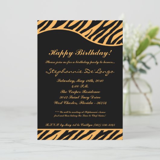 5x7 Black Tiger Print Verjaardag Uitnodiging (Staand voorkant)