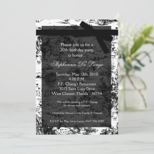 5x7 Black Toile Fabric Verjaardag Party Uitnodigin Kaart (Staand voorkant)