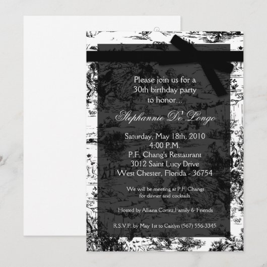5x7 Black Toile Fabric Verjaardag Party Uitnodigin Kaart (Voorkant / Achterkant)