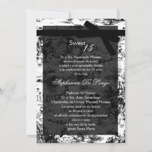 5x7 Black ToileFabric Quinceanera Party Uitnodigin Kaart