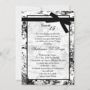 5x7 Black ToileFabric Quinceanera uitnodiging
