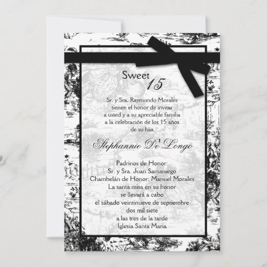 5x7 Black ToileFabric Quinceanera uitnodiging (Voorkant)