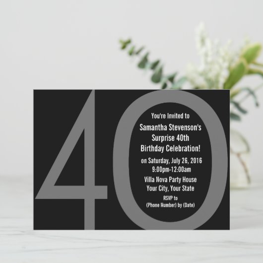 5x7 Black+White Big 4-0 Uitnodigingen voor verjaar (Staand voorkant)