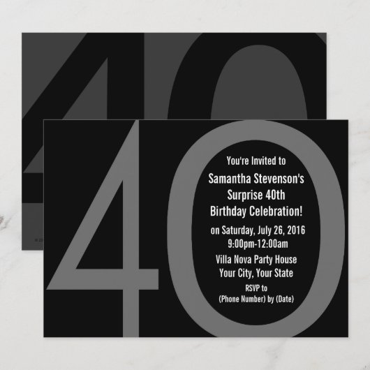 5x7 Black+White Big 4-0 Uitnodigingen voor verjaar (Voorkant / Achterkant)