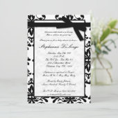 5x7 Black White Damask Bow Baby shower Invitation Kaart (Staand voorkant)