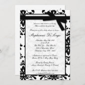 5x7 Black White Damask Bow Baby shower Invitation Kaart (Voorkant / Achterkant)