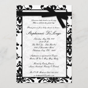 5x7 Black White Damask Bow Baby shower Invitation Kaart