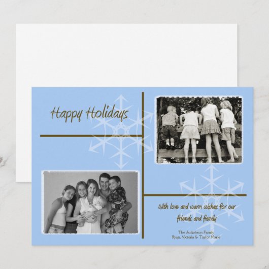 5x7 Blauw & Bruin Sneeuwvlok FOTO Kerst Kaart (Voorkant / Achterkant)