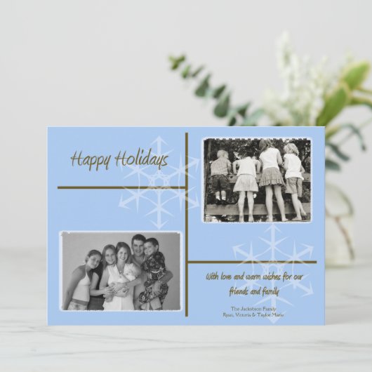 5x7 Blauw & Bruin Sneeuwvlok FOTO Kerst Kaart (Staand voorkant)