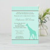 5x7 blauw gestreepte Giraffe Baby shower Uitnodigi Kaart (Staand voorkant)