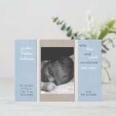 5x7 blauw grijs lint band foto geboorte aankondigi aankondiging (Staand voorkant)