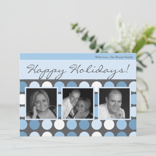 5x7 Blauw Grijs Polka Dot Poka FOTO Kerst Kaart (Staand voorkant)