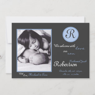5x7 Blauw Monogram Initiaal Foto Aankondiging Gebo