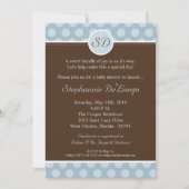 5x7 Blauw Monogram Polka Dot Baby shower Uitnodigi Kaart (Voorkant)