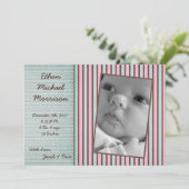 5x7 Blauw Roze Streep Foto Aankondiging Geboorte (Staand voorkant)