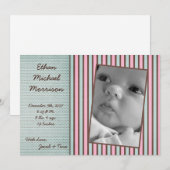 5x7 Blauw Roze Streep Foto Aankondiging Geboorte (Voorkant / Achterkant)