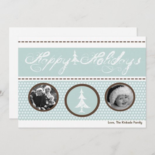 5x7 Blauw Wit Polka Dot FOTO Kerst Kaart (Voorkant / Achterkant)