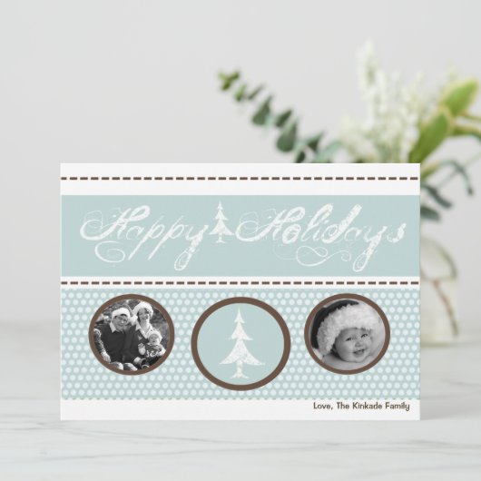 5x7 Blauw Wit Polka Dot FOTO Kerst Kaart (Staand voorkant)