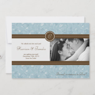 5x7 Blauwe Bloem Foto Save the Date Aankondiging