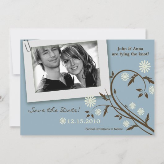 5x7 Blauwe Bloem Foto Save the Date Aankondiging (Voorkant)