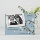 5x7 Blauwe Bloem Foto Save the Date Aankondiging (Staand voorkant)