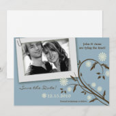 5x7 Blauwe Bloem Foto Save the Date Aankondiging (Voorkant / Achterkant)