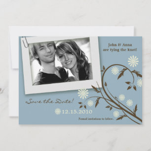 5x7 Blauwe Bloem Foto Save the Date Aankondiging