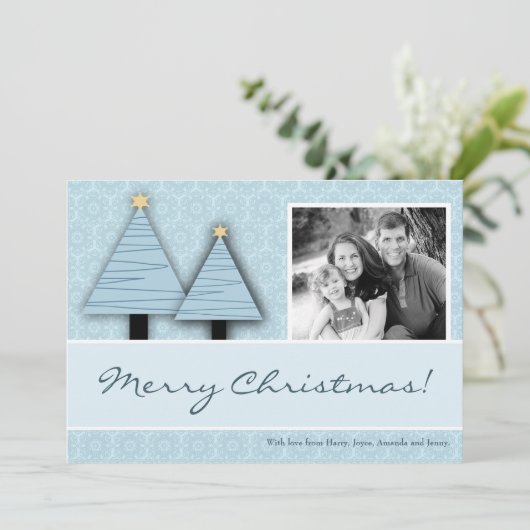 5x7 Blauwe Kerstbomen FOTO Kerst Kaart (Staand voorkant)